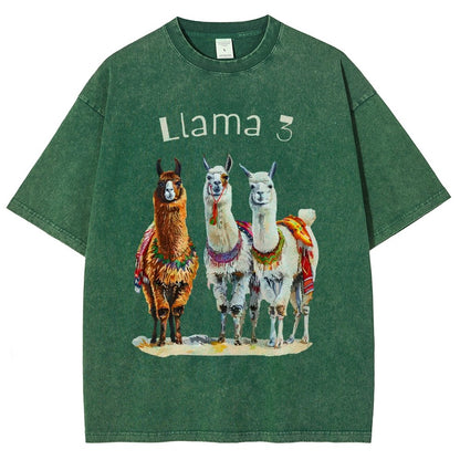 3 Llama Vintage Distressed T-shirt