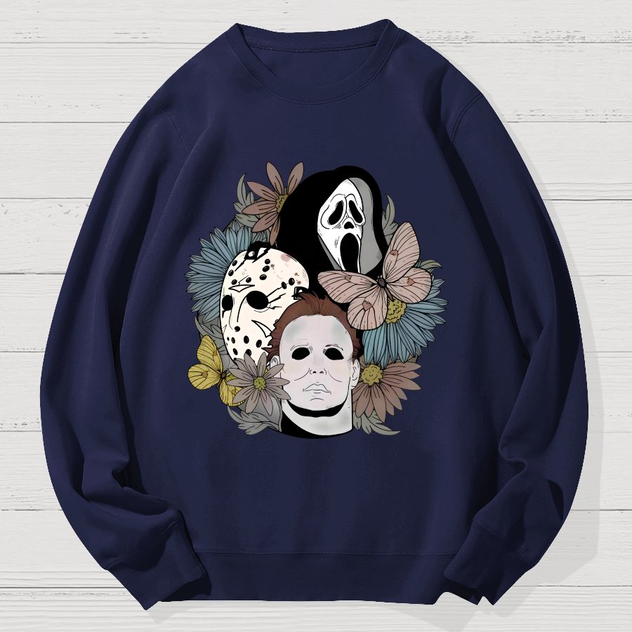 Horror Halloween Floral Scream Geek Cotton Sweatshirt