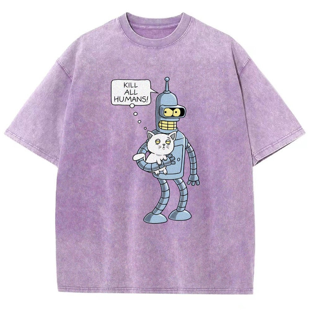 Kill All Humans! Catender Vintage Distressed T-shirt