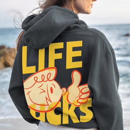 Life Sucks Printed Back Cotton Hoodie