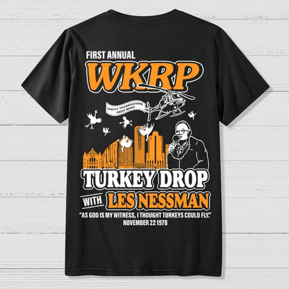 First Annual Fictional Radio Thanksgiving Day Turkey Drop Front And Back Printing Geek T-Shirt