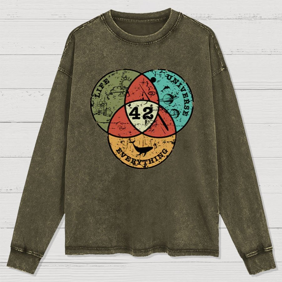Life, the Universe & Everything Nerdy Graphic Washed Long Sleeve Tee
