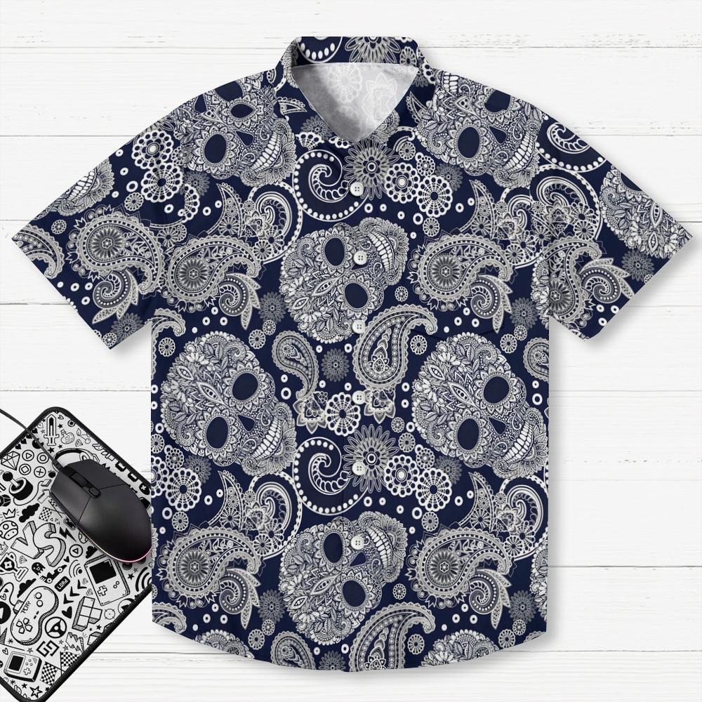 Paisley Skull Art Print Geek Hawaiian Shirt