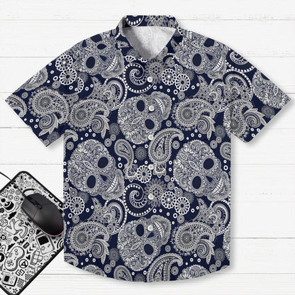 Paisley Skull Art Print Geek Hawaiian Shirt