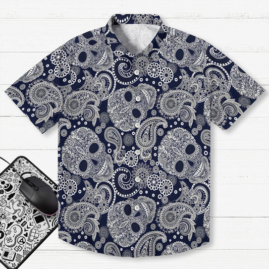 Paisley Skull Art Print Geek Hawaiian Shirt