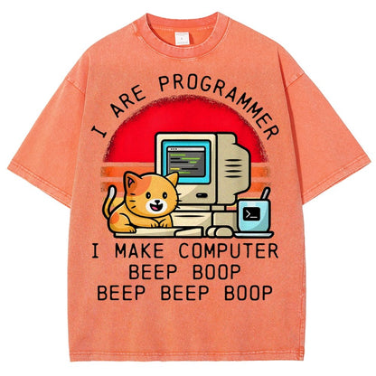 I Are Programmer Funny Cat Vintage Distressed T-shirt