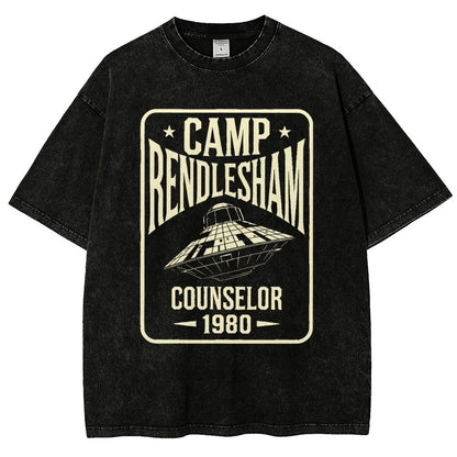 Camp Rendlesham Counselor 1980 UFO Vintage Distressed T-shirt