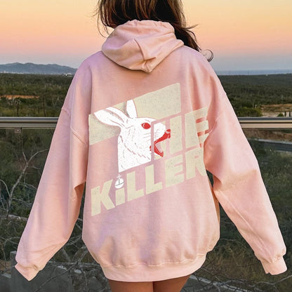 Mysterious Rabbit Printed Back Unisex Cotton Hoodie