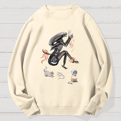 Funny Alien And Cat Geek Cotton Sweatshirt