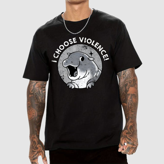I Choose Violence Cute Hippo Geek T-Shirt