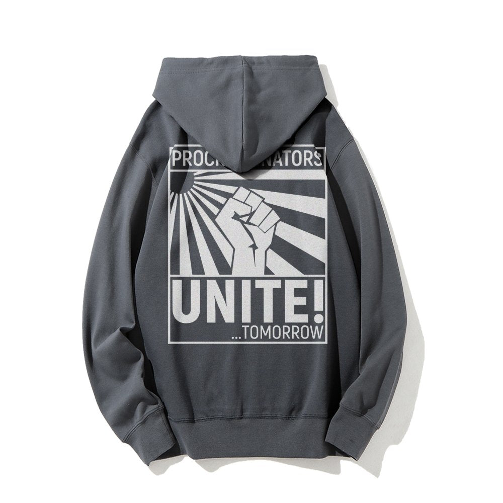 Procrastinators Unite! Printed Back Unisex Cotton Hoodie