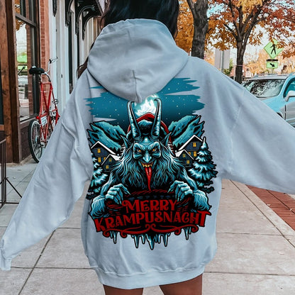 Merry Krampusnacht Christmas Geek Printed Back Cotton Hoodie