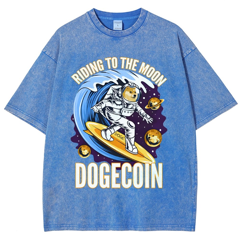 Riding To The Moon Dogecoin DOGE Vintage Distressed T-shirt