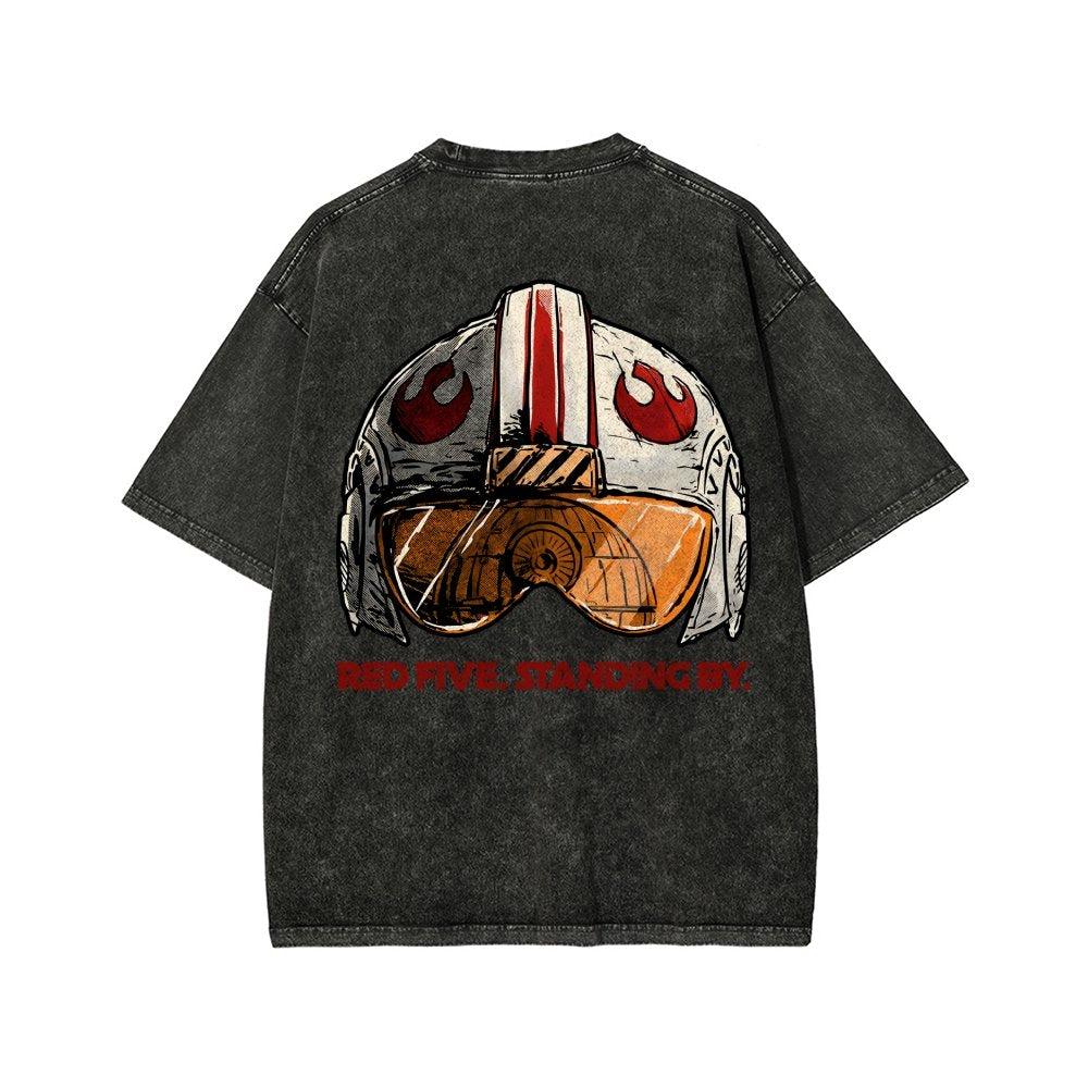 Standing By Front And Back Printing Washed T-shirt