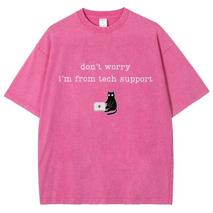 Don't Worry I'm From Tech Support Cat Vintage Distressed T-shirt