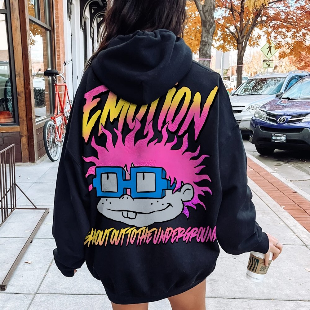 Vintage Cartoon Monster Graphic Print Printed Back Cotton Hoodie
