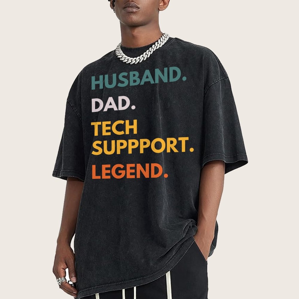 Husband Dad Tech Support Legend Funny It Father Essential Vintage Distressed T-shirt