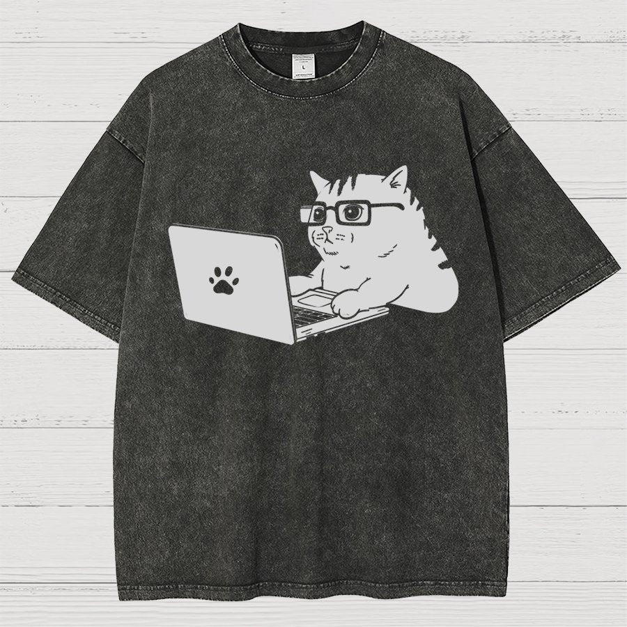 Cats & Computers Vintage Distressed T-shirt