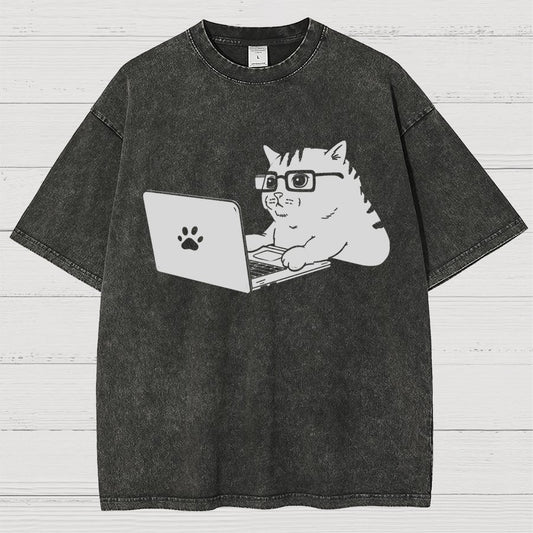 Cats & Computers Vintage Distressed T-shirt