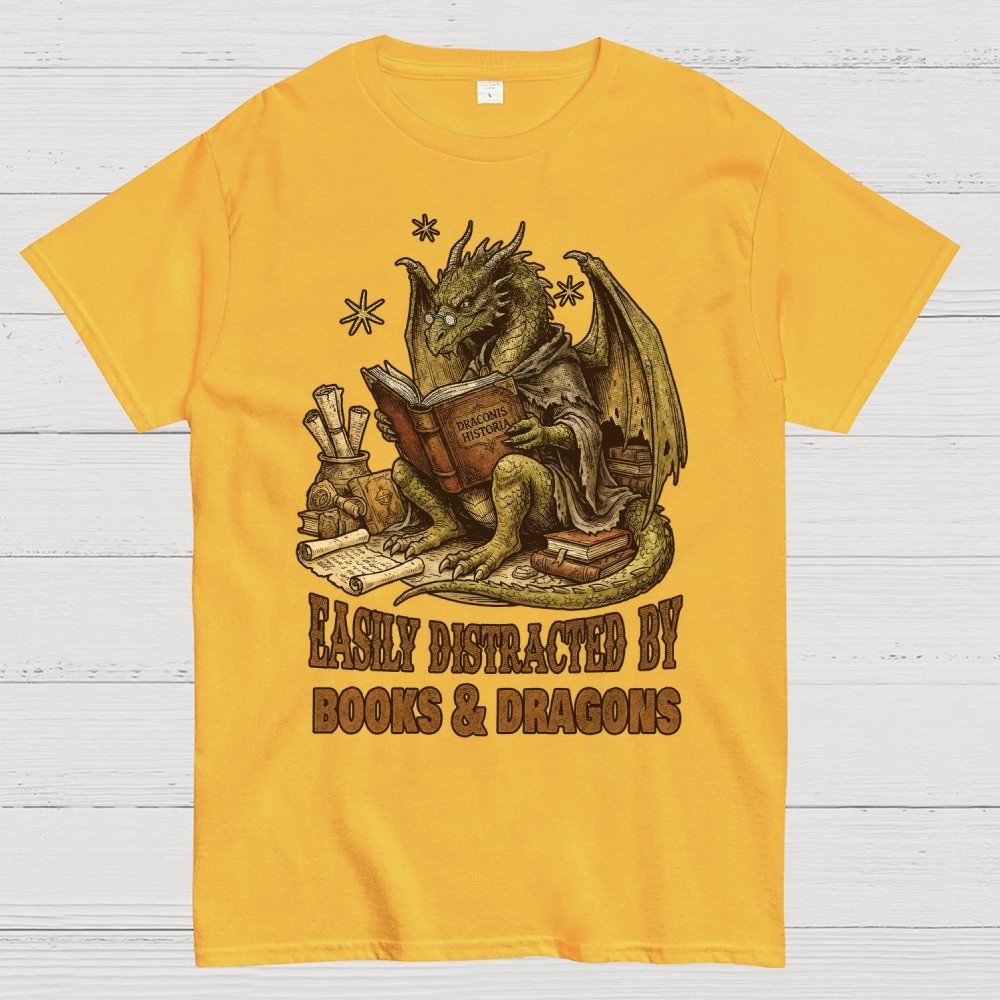 Easily Distracted By Books And Dragons Geek T-Shirt