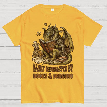 Easily Distracted By Books And Dragons Geek T-Shirt