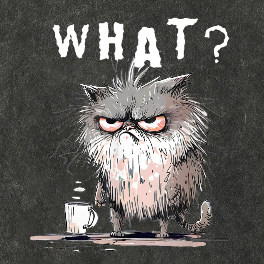 Bad Temper Feline With Coffee Grumpily Catty Funny Vintage Distressed T-shirt