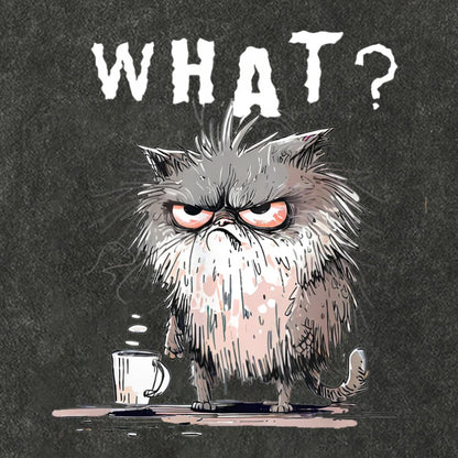 Bad Temper Feline With Coffee Grumpily Catty Funny Vintage Distressed T-shirt