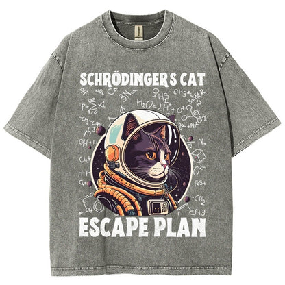Funny Schrödinger's Cat Escape Plan Science Vintage Distressed T-shirt