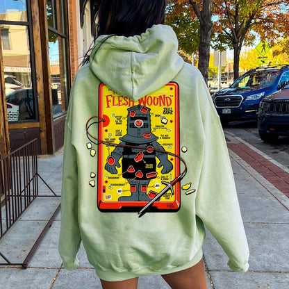 Flesh Wound Skill Game Nerdy Printed Back Cotton Hoodie