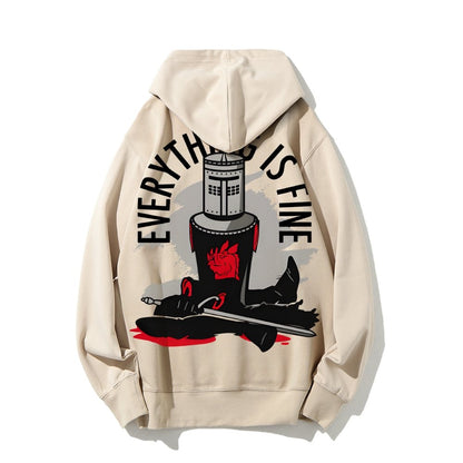 Everything Is Fine Printed Back Cotton Hoodie