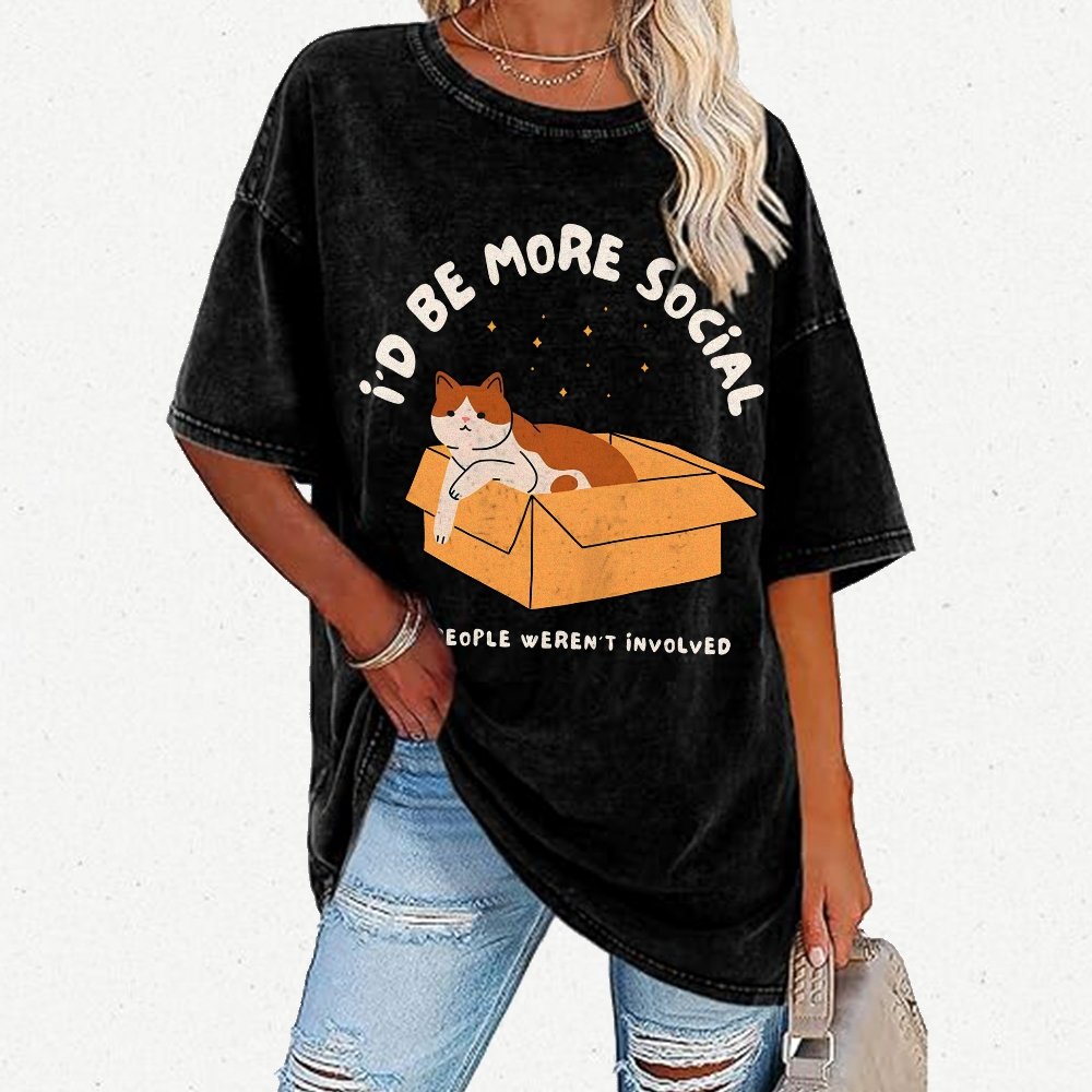 I'd Be More Social Vintage Distressed T-shirt