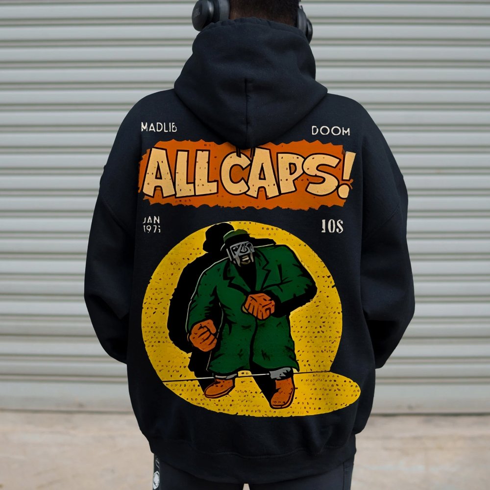 Vintage Hip-Hop Mf Graphic Printed Back Cotton Hoodie