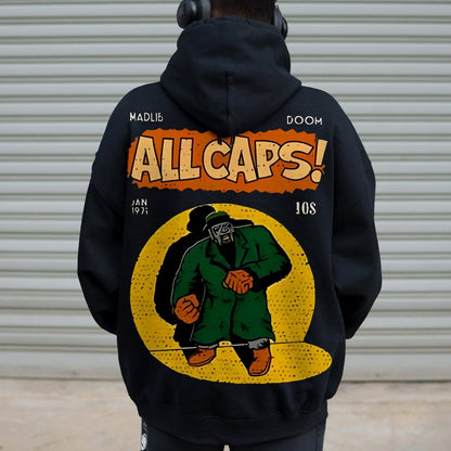 Vintage Hip-Hop Mf Graphic Printed Back Cotton Hoodie
