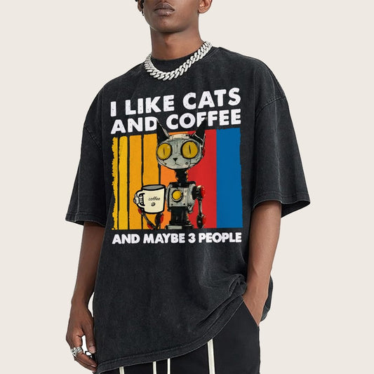 I Like Robot Cats And Coffee Vintage Distressed T-shirt