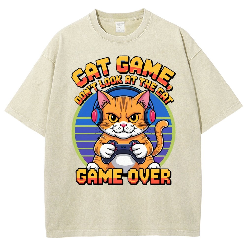 Funny Cat Game-Game Over Vintage Distressed T-shirt