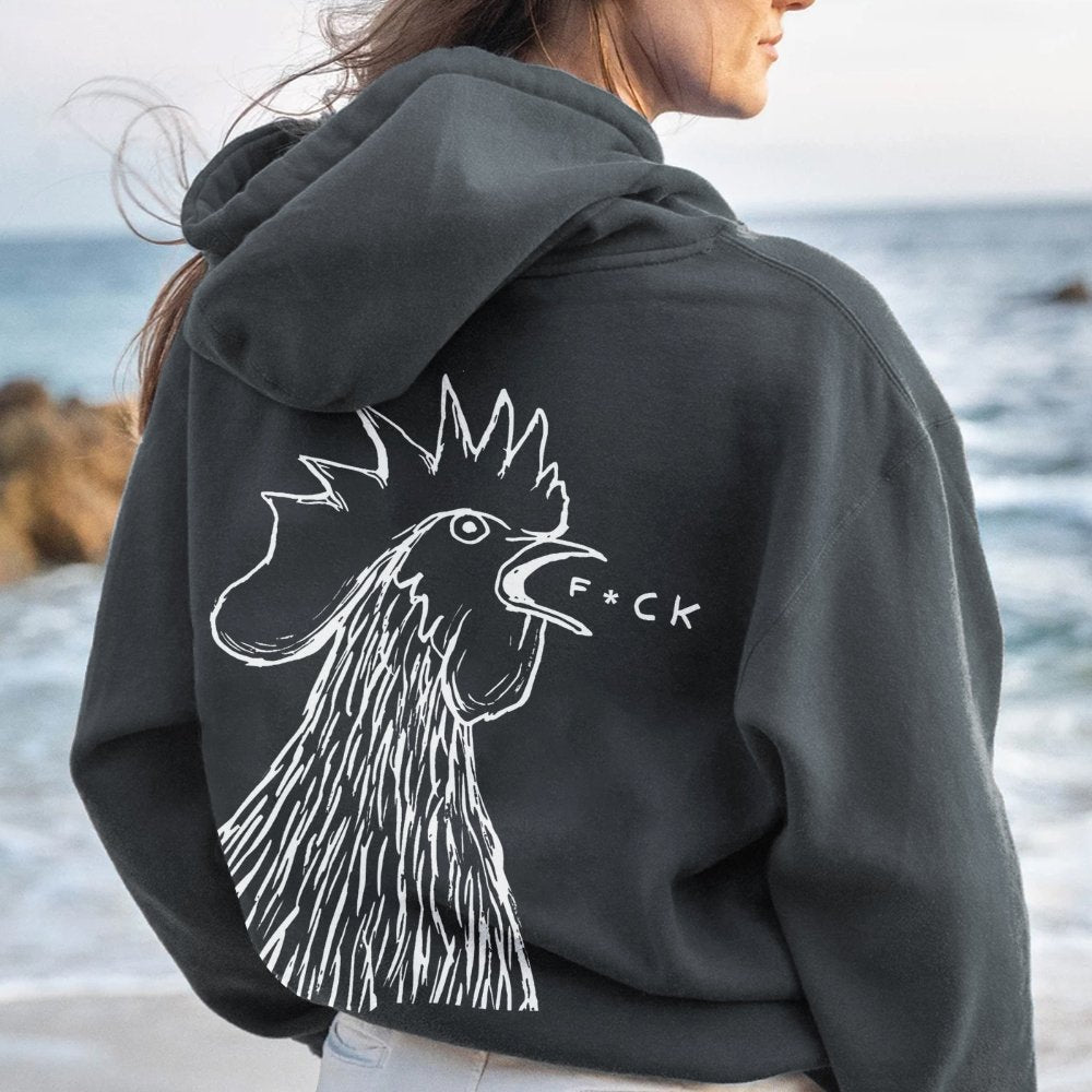 Funny Chicken  Printed Back Cotton Hoodie