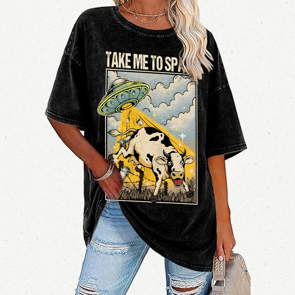 Take Me to Space - Alien Cow Abduction Vintage Distressed T-shirt
