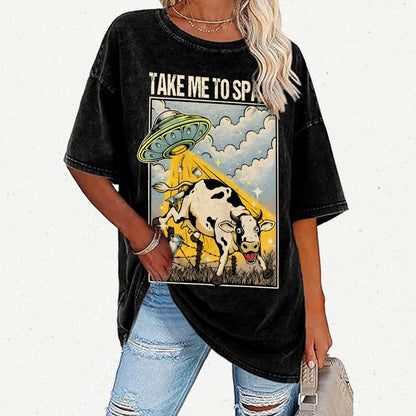 Take Me to Space - Alien Cow Abduction Vintage Distressed T-shirt