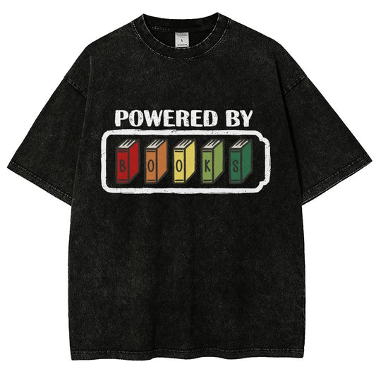 Powered by Books Vintage Distressed T-shirt