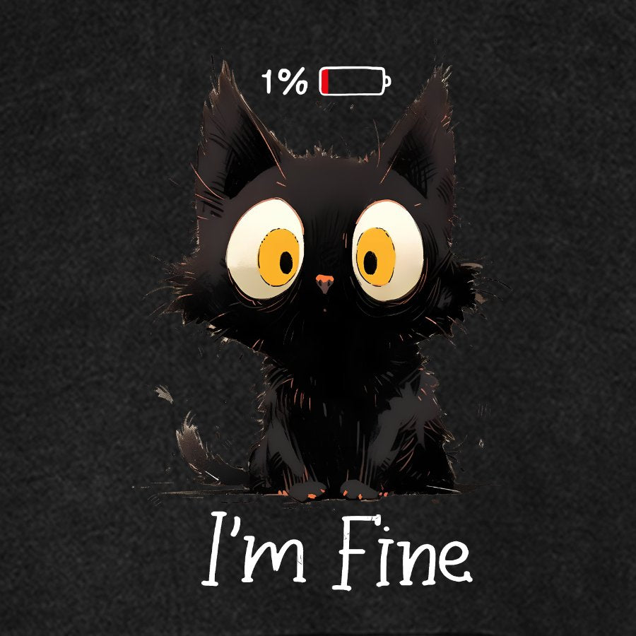 I'm Fine Black Cat Vintage Distressed Hoodie