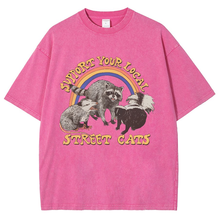 Support Your Local Street Cats (raccoon) Vintage Distressed T-shirt