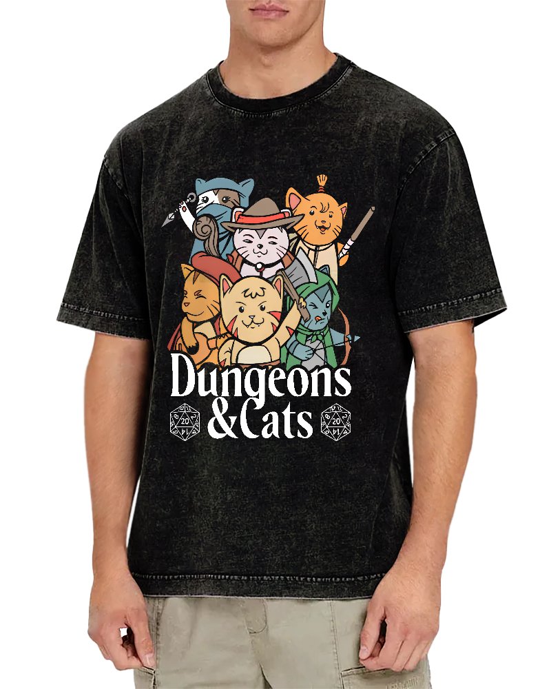 Dungeons and Cats Vintage Distressed T-shirt