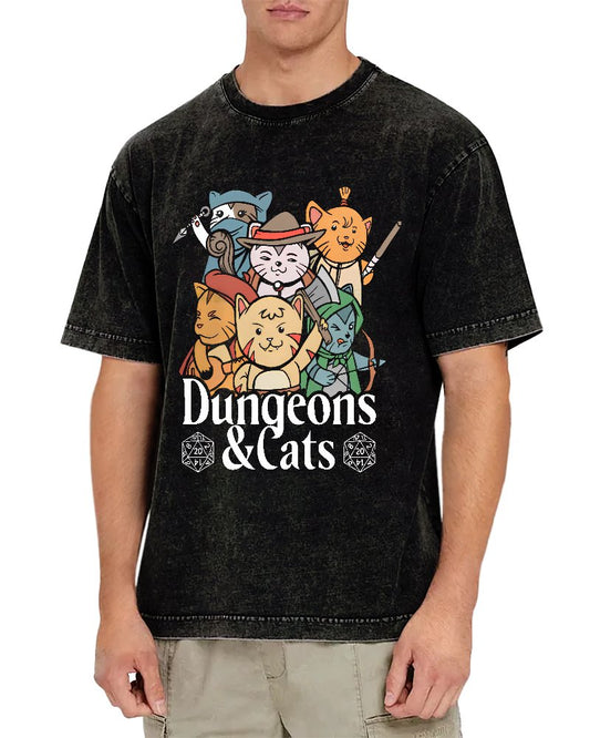 Dungeons and Cats Vintage Distressed T-shirt