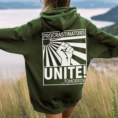 Procrastinators Unite! Printed Back Unisex Cotton Hoodie