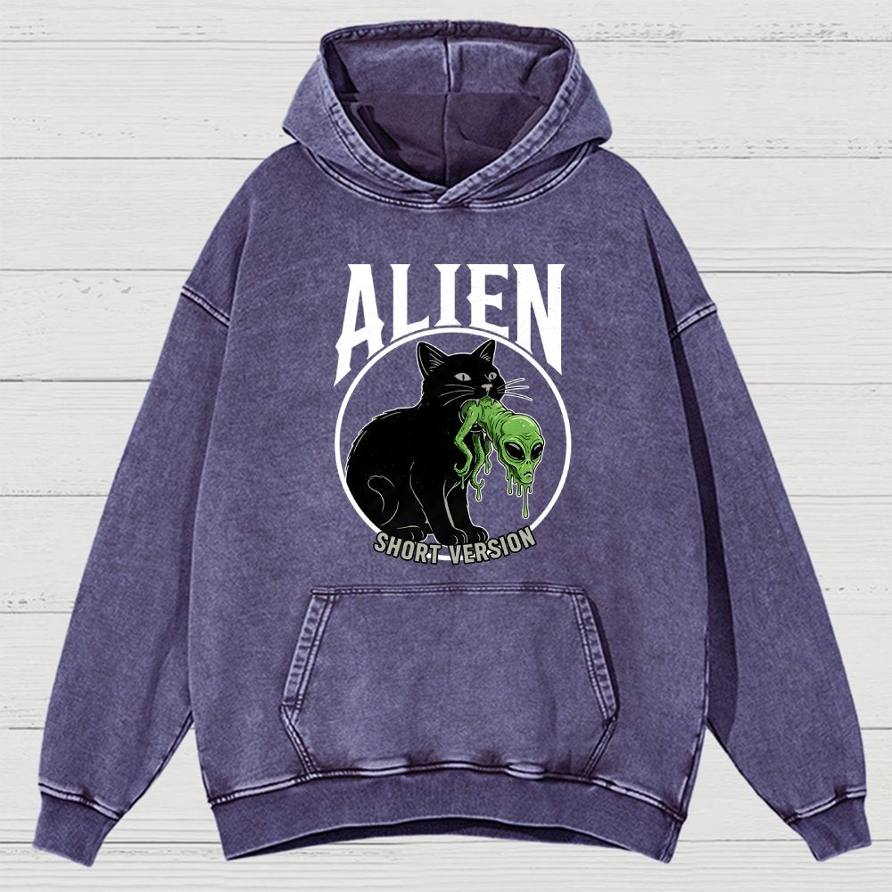 Black Cat Eating Alien Vintage Distressed Hoodie