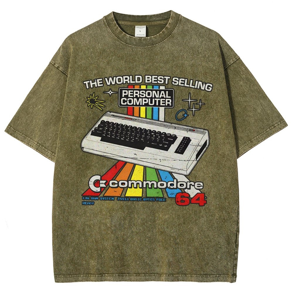 Retro Games Commodore 64 Personal Computer Vintage Distressed T-shirt
