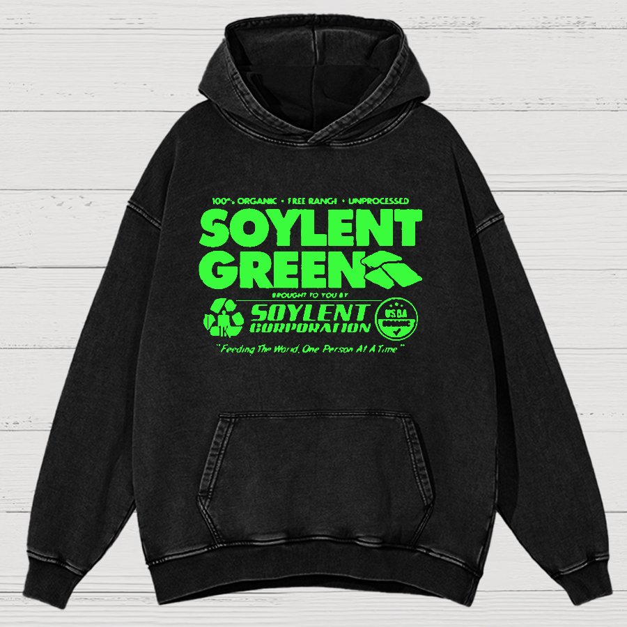 100% Organic Soylent Green Washed Vintage Distressed Hoodie