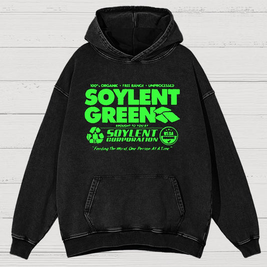 100% Organic Soylent Green Washed Vintage Distressed Hoodie