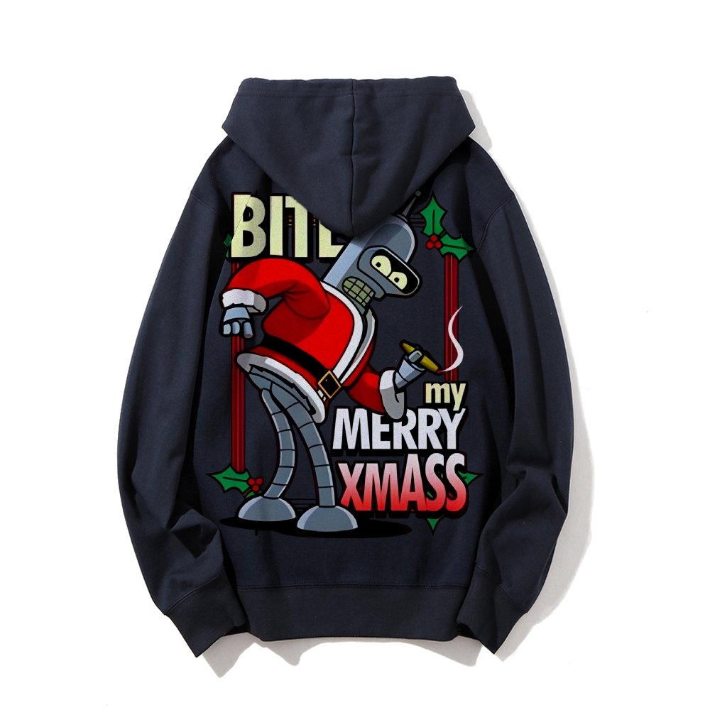 Happy Christmas From Robot Printed Back Cotton Hoodie