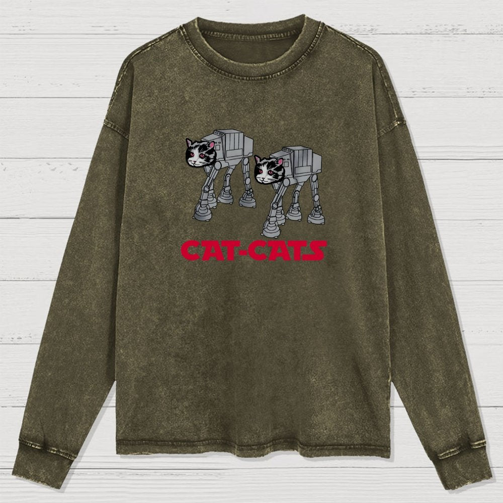 Walking Robot Cat  Washed Long Sleeve Tee
